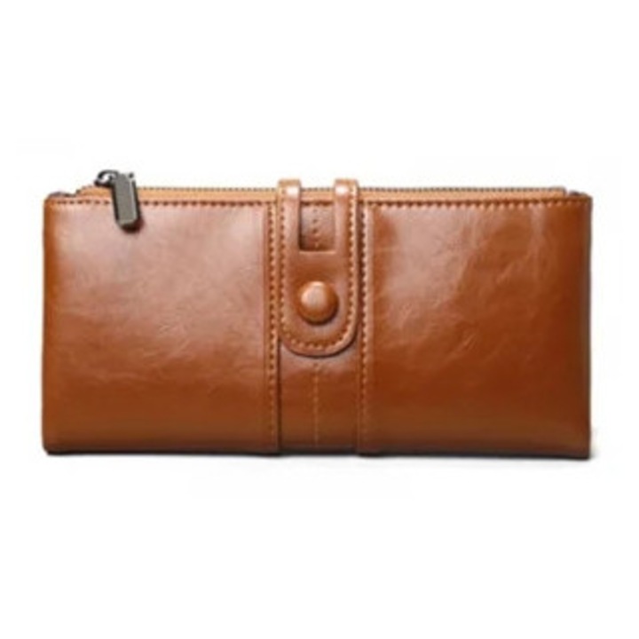 Női vintage bőr táska RFID védelemmel, több kártyahellyel, telefontartó zsebbel, műbőr, L