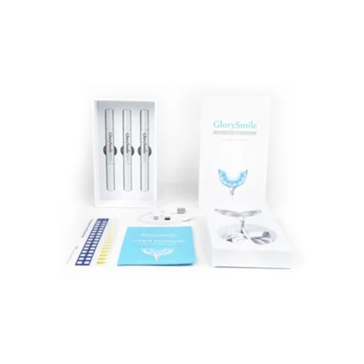 Professzionális fogfehérítő készlet férfiaknak, kék LED fény, koncentrált peroxid gél, okostelefon adapter, utazótáska