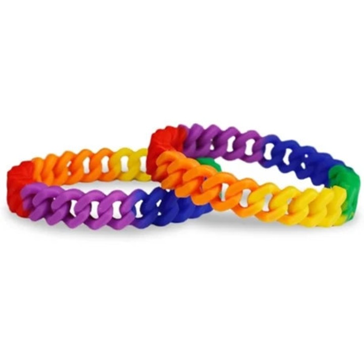 Bratari din silicon cu lant arc-en-ciel, set de accesorii pentru petrecerea Gay Pride, ajustabile, impermeabile set 2