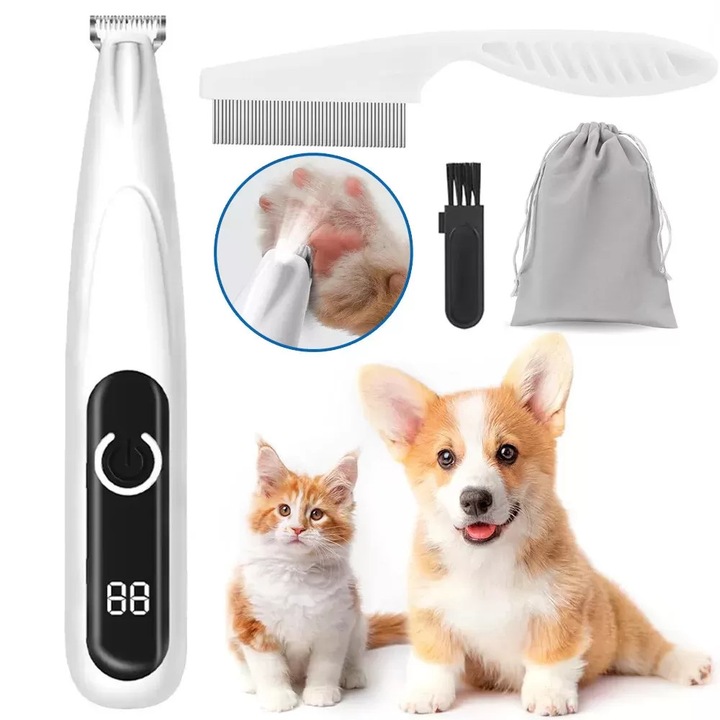 Trimmer pentru unghii de animale cu display LED, reincarcabil, 6500 RPM, perii si trimere animale