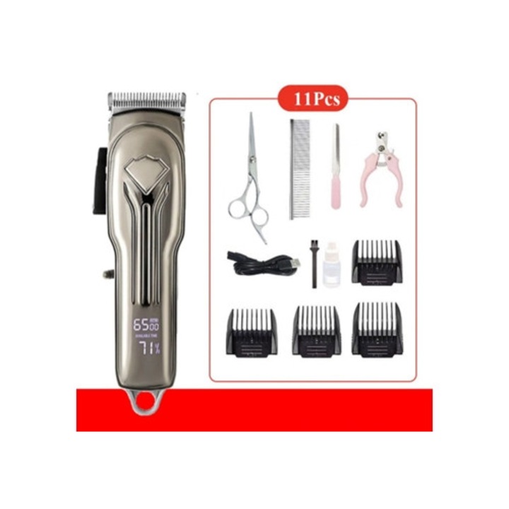 Taietor de par pentru animale fara fir, lame din inox, set de ingrijire pentru animale