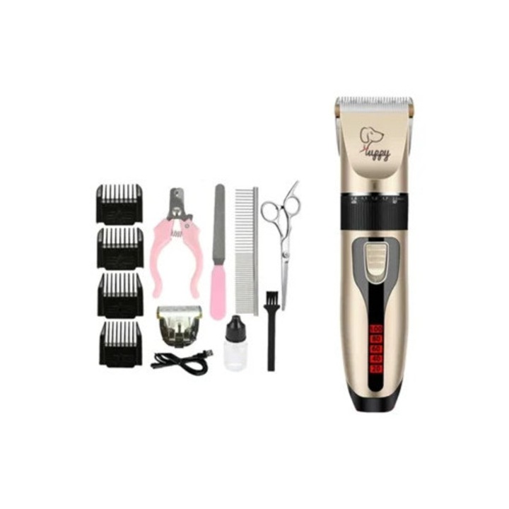 Set de ingrijire pentru animale cu masina de tuns electrica, fara fir, pentru caini cu blana groasa, pieptene ajustabil