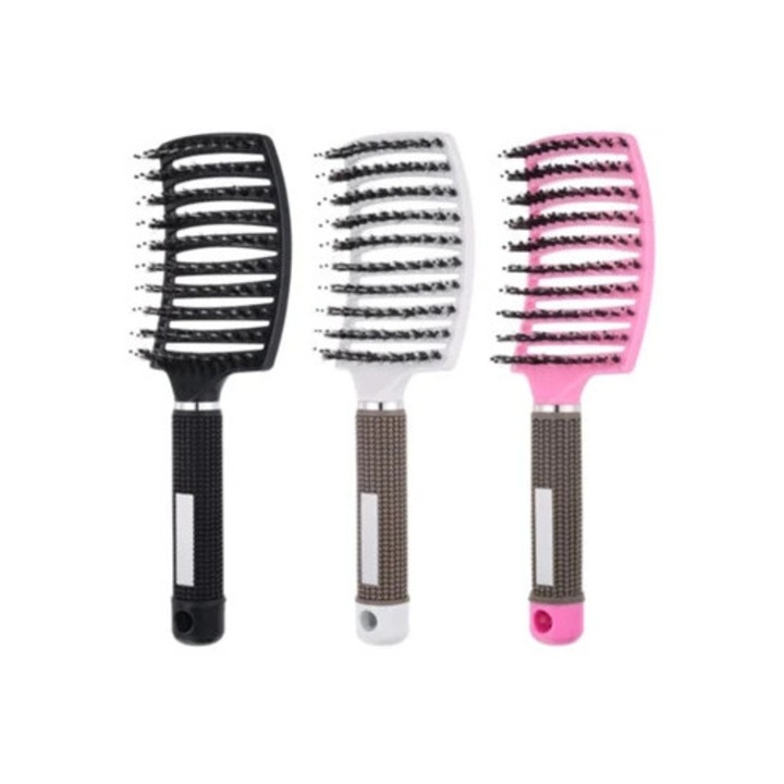 Perie de descurcat, design curbat mare, perii de mistret, manere texturate antiderapante