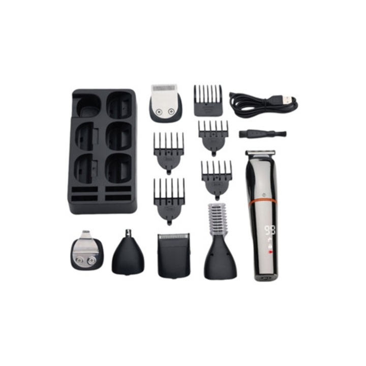 Aparat de tuns pentru barba si par, impermeabil, set pentru barbati negru