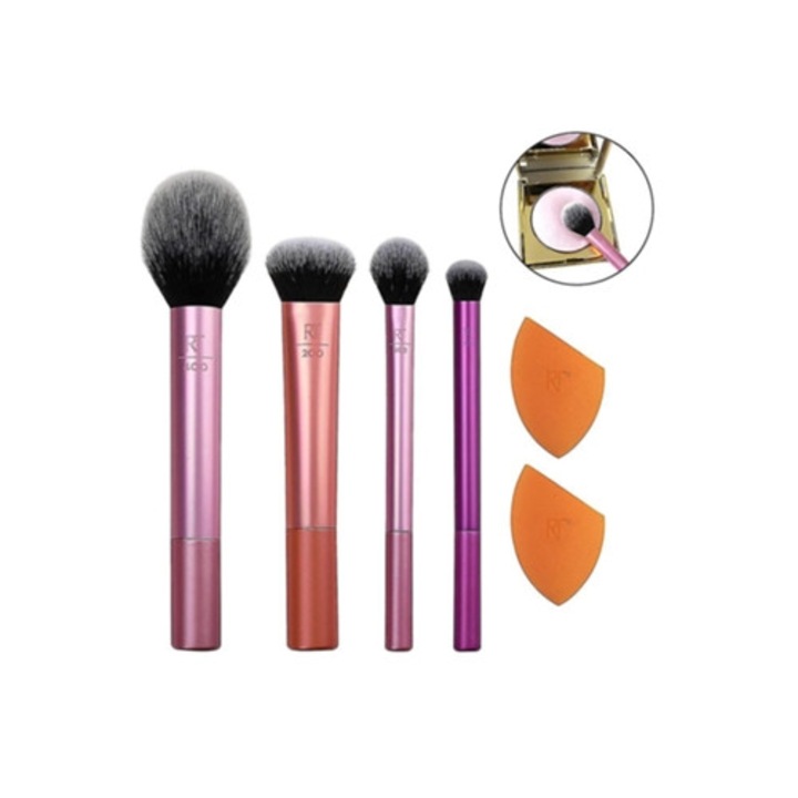 Set pensule machiaj cu burete pentru blending, multicolor
