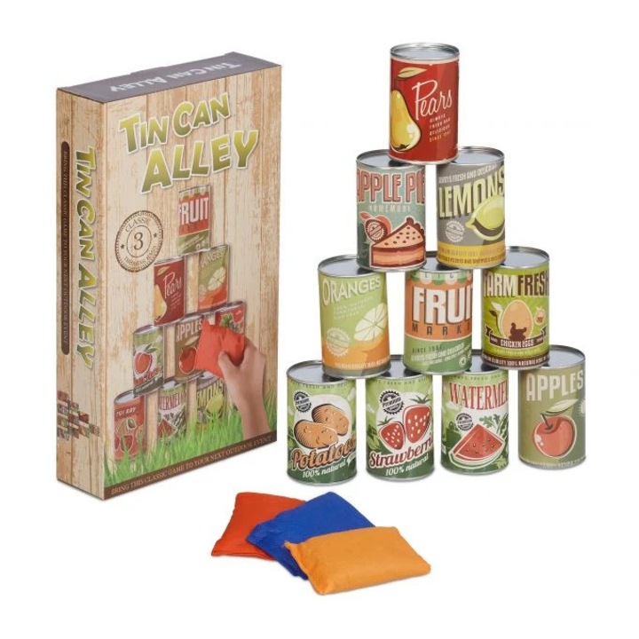 Joc educațional de aruncare B2X, set 10 conserve, plastic, 9x9x24cm