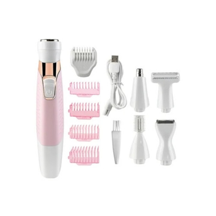Epilator electric 5 in 1 pentru femei, indepartare par fata, nas, sprancene, subrat, picioare, brate, zona intima, fara durere