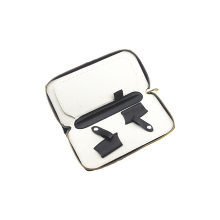 Suport foarfece coafura, organizator unelte salon, piele rezistenta, dimensiune compacta