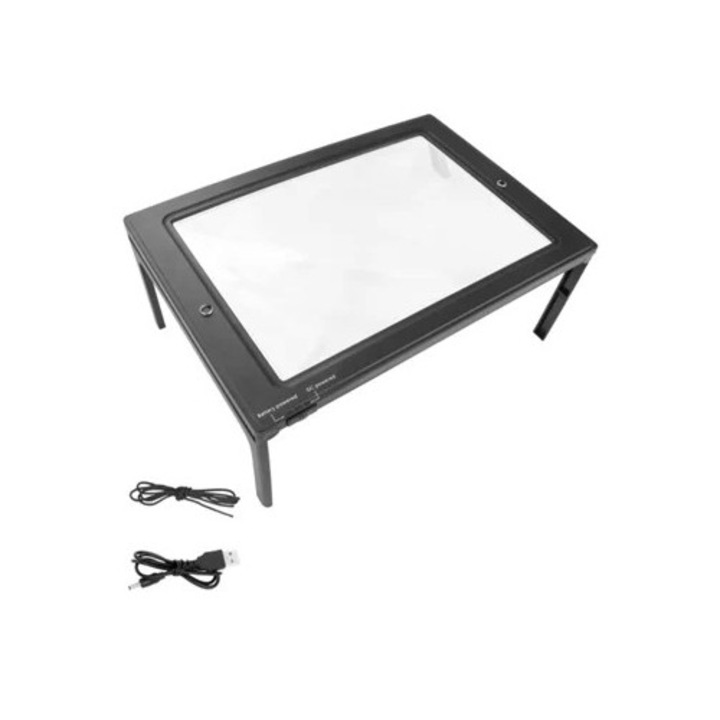 Lupa acrilica, iluminata cu LED, dimensiune mare, pentru citit si inspectie