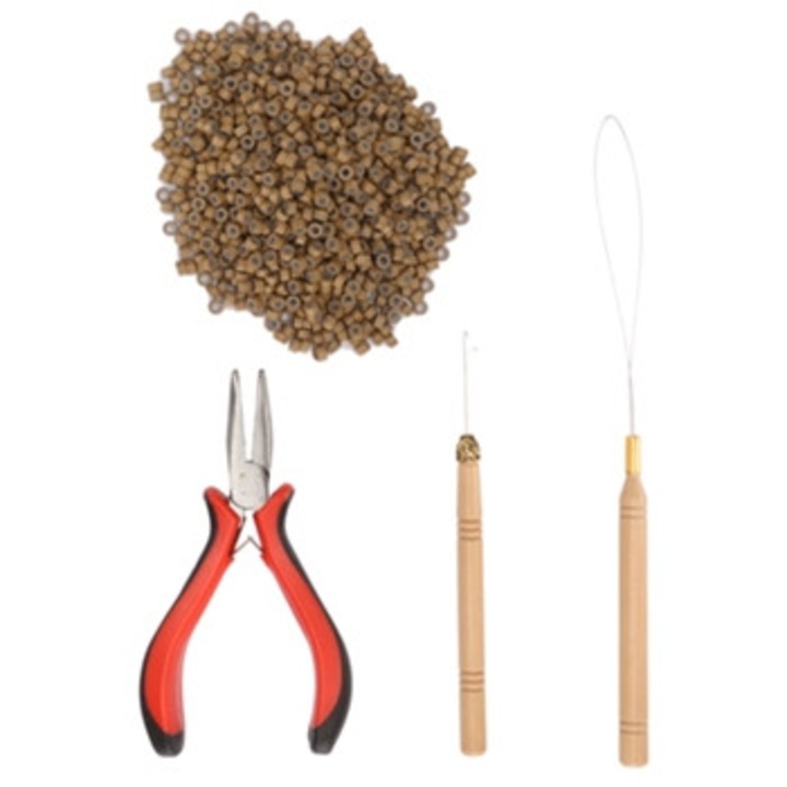 Kit unelte extensii de par cu inele micro, carlig din silicon, cleste