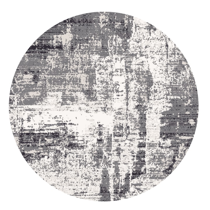 Covor Rotund, Imitatie De Casmir, Fibra De Poliester, Suport Antiderapant, Rezistent La Uzura Si La Pete, Nu Se Destrama, Diametru 120 Cm, Negru/Alb