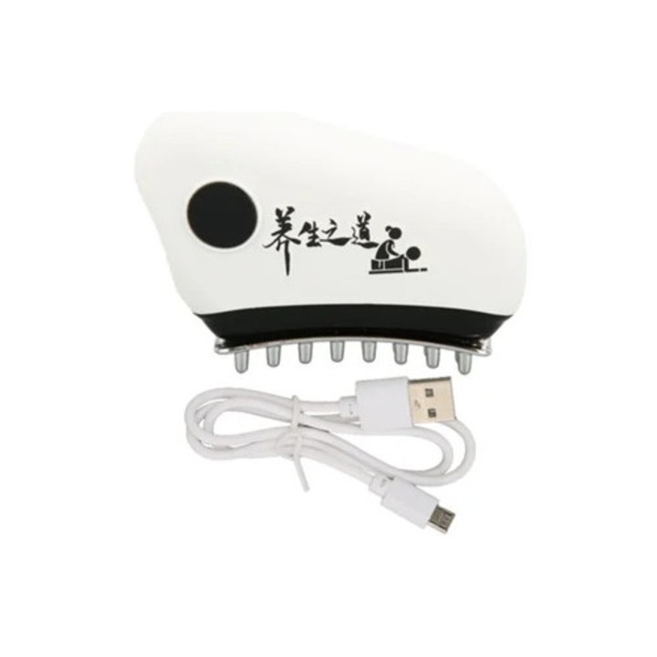 Aparat de masaj electric Gua Sha, 16 nivele vibratie, compresie calda, alb