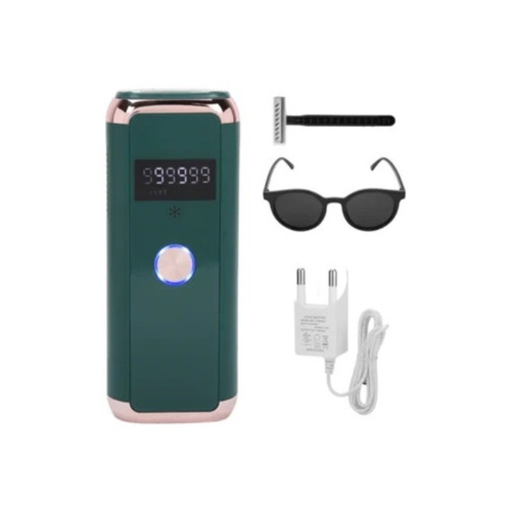 Epilator IPL fara durere, efect de gheata, verde inchis, pentru uz casnic, 100-240V