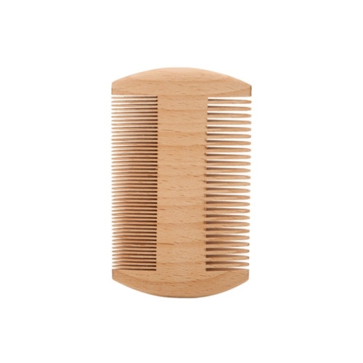 Pieptene de barba din lemn cu doua fete, cu dinti fini, instrument de coafare portabil