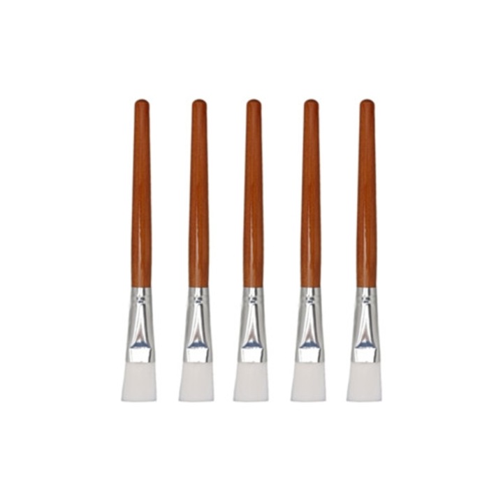 Set 5 pensule din lemn pentru aplicarea mastilor faciale, pensule profesionale cu par moale, pentru salon de frumusete