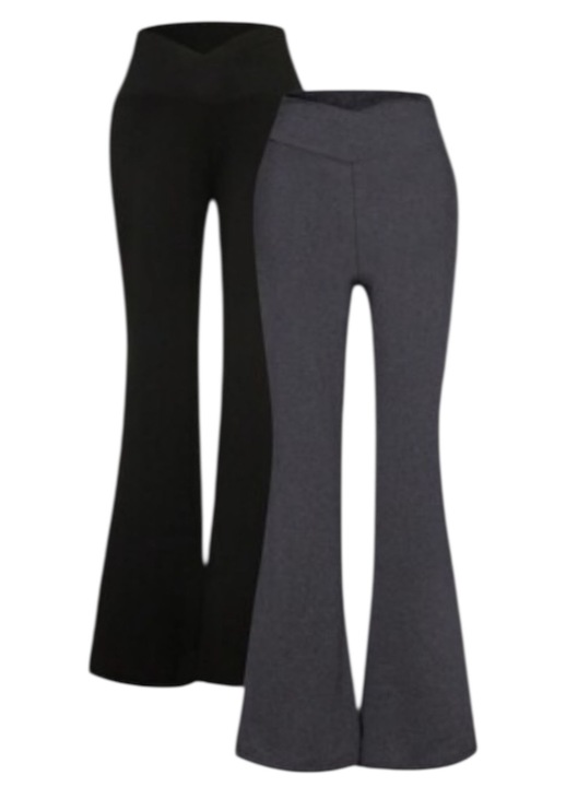 Set pantaloni casual evazati gri si negru, subtiri, talie inalta, marime XS