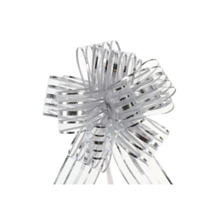 Set 4 funde decorative din organza argintie cu fir de zapada pentru ambalaje cadouri