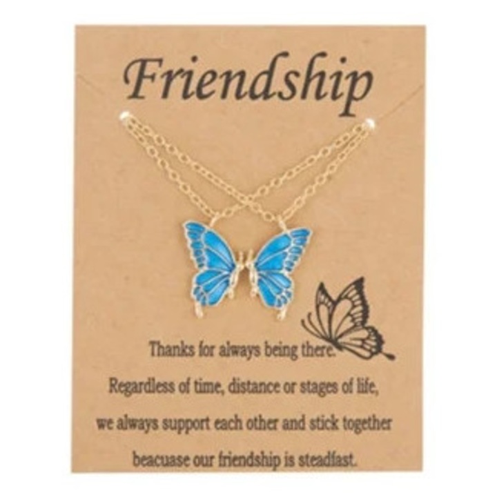 Colier fluture pentru femei, lant prietenie din aliaj, cadou pentru cea mai buna prietena