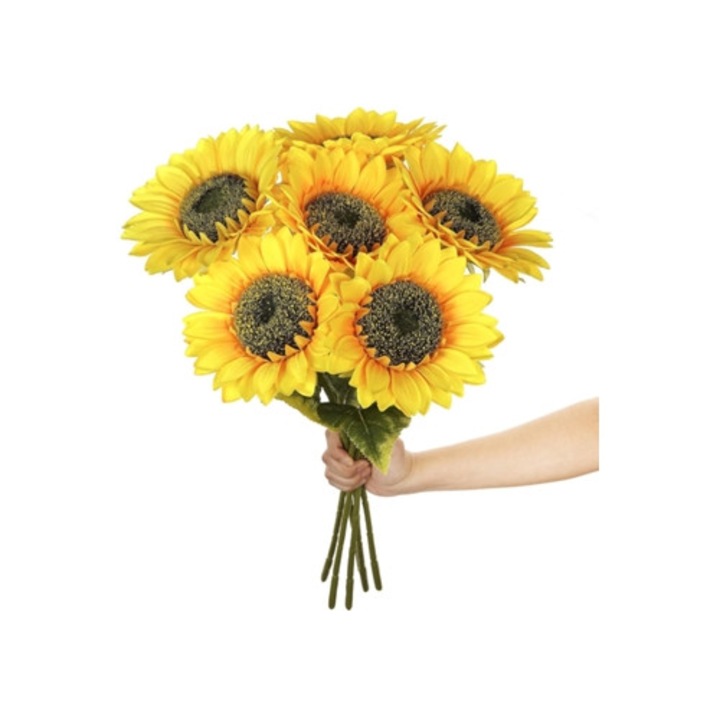 Buchet de floarea-soarelui din matase, flori artificiale galbene, set pentru decorare creativa