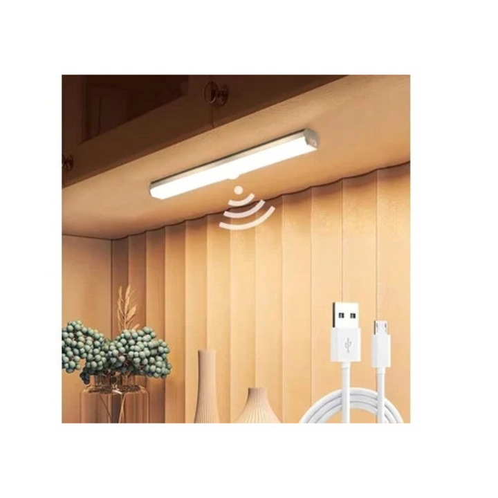 Veioza cu senzor de miscare Rendin, luminozitate ajustabila, reincarcabila, 210mm, 14 LED-uri, alb