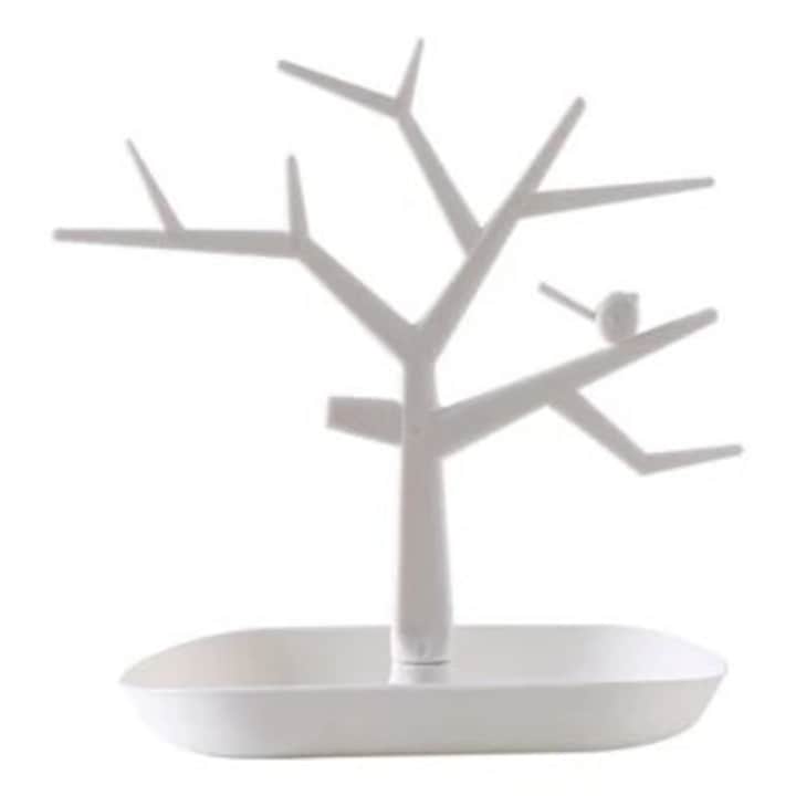 Suport bijuterii ramura, organizator alb pentru coliere, cercei si bratari