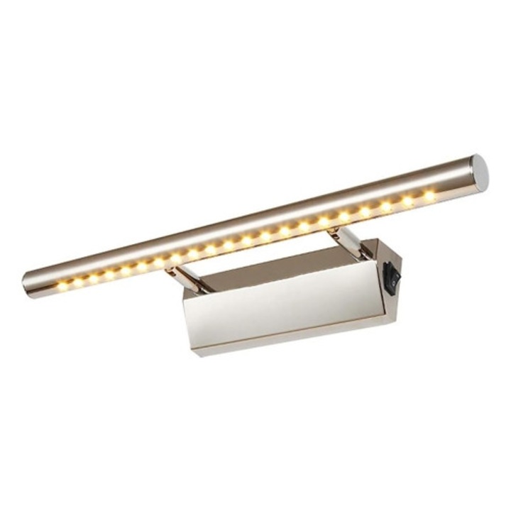 Aplica LED pentru oglinda 5W, inox, impermeabil, pentru baie, cu intrerupator