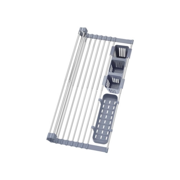 Scurgator vase extensibil cu 2 cosuri de depozitare, pliabil, 22.8"