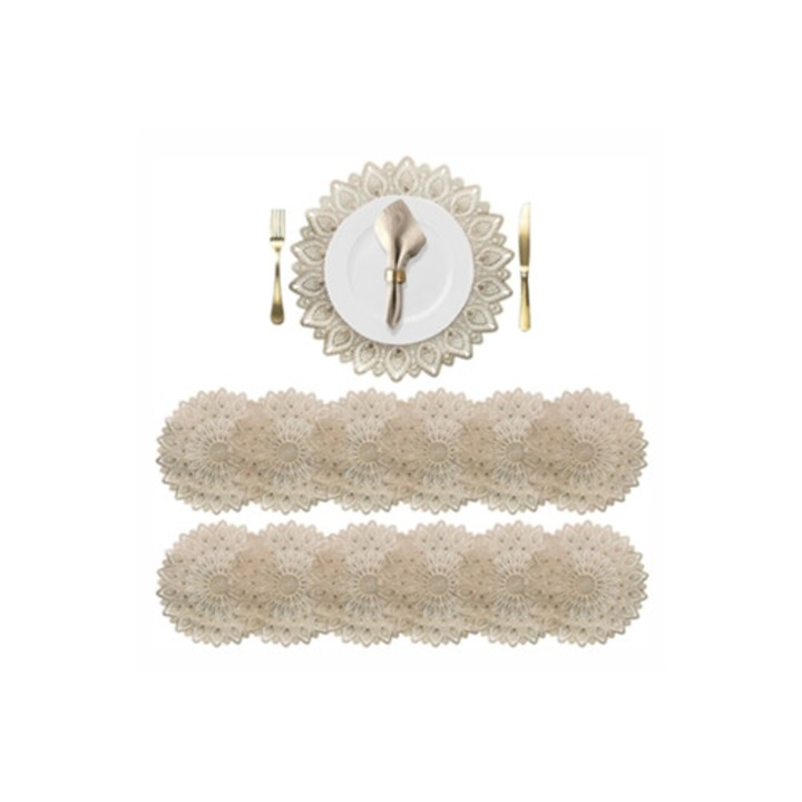 Set 12 Servete de Masa Rotunde Aurii 15" Rezistente la Caldura si Waterproof