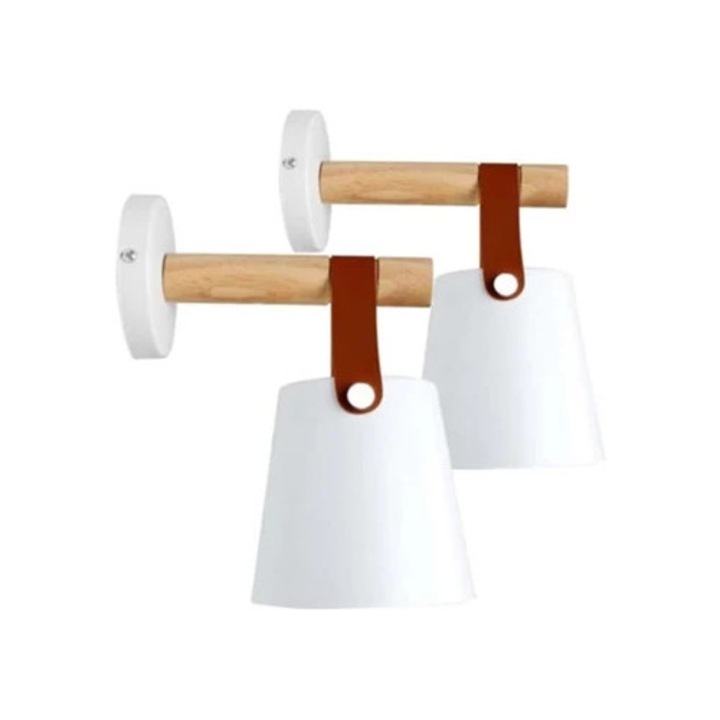 Modern kovácsoltvas falikar hullámos fával, E27, fehér, 2 db-os szett