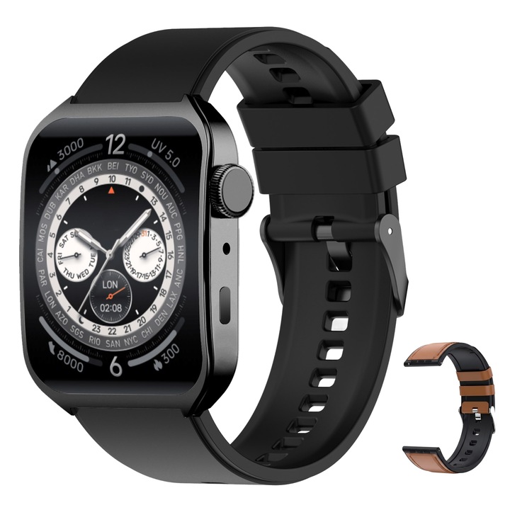 Ceas Smartwatch Barbati Singlait® F15, Ecran HD 2.01", Ceas Smartwatch cu Apel Bluetooth, Microfon si Difuzor, Monitorizare Puls, Tensiune, Oxigen si Somn, Smartwatch Barbati Rezistent la Apa IP68, 100 Moduri Sport, Asistent Vocal, Design Metalic, Negru