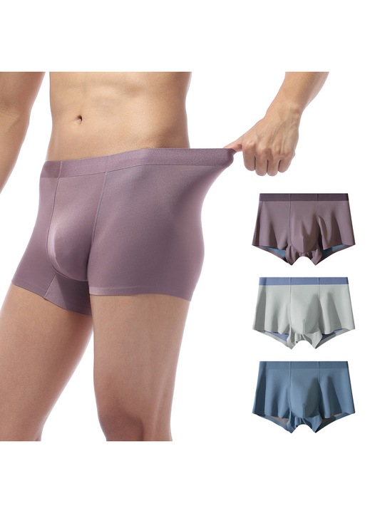 Set de 3 bucati boxeri barbati,din modal/poliamid/elastan, Gri/Albastru prafuit/Violet pruna/Multicolor | Maro