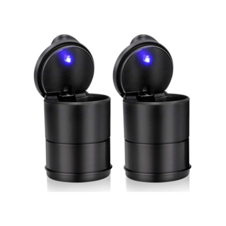 Scrumiere auto cu lumina, set 2 bucati cu capac