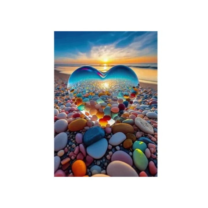 Kit pictura cu diamante rotunde colorate, forma de inima, impermeabil, panza