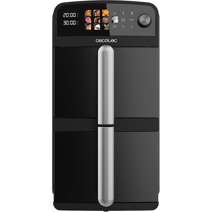 Friteuză cu aer Cecotec Cecofry DuoLevel 10, 10L, 2400W, neagră, 50x23x43, 5cm, 2 recipiente suprapuse