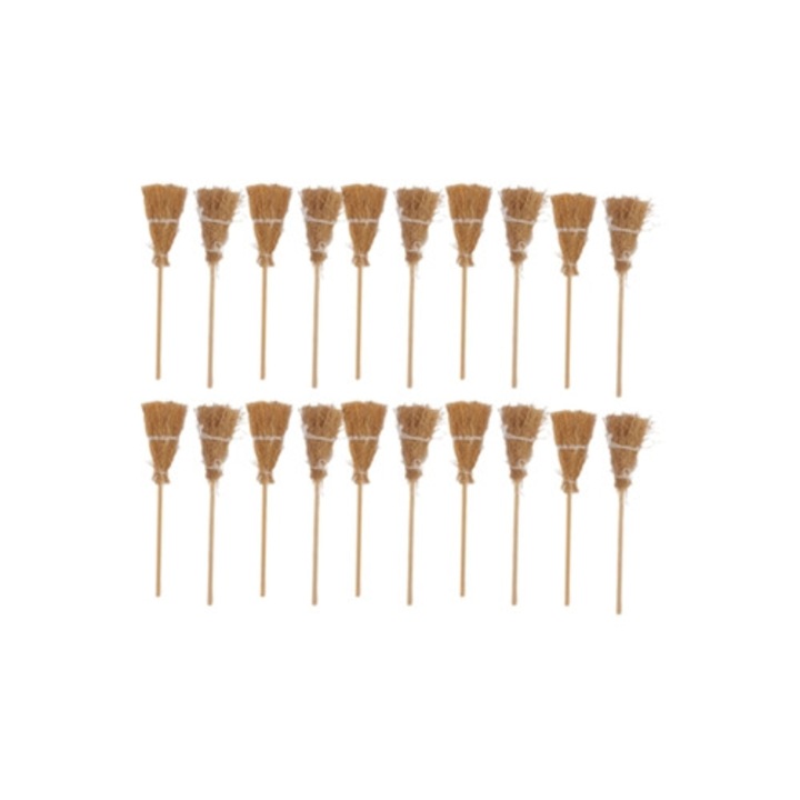 Set 20 Maciuci Mini cu Sfoara Alba, Decorare DIY, Mini Vrajitoare pentru Petrecerea de Halloween