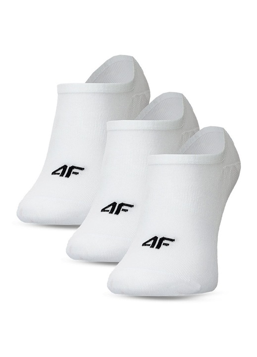Férfi no-show zokni 4F, 3 pár, légáteresztő pamut, fehér, mindennapi kényelem és sportos stílus, 43-46 EU