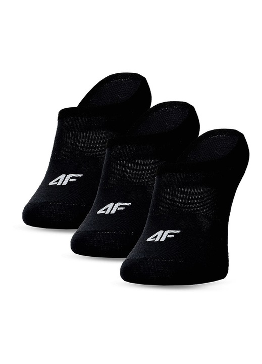 Set Sosete Talpici Barbati 4F Negru Intens, 3 Perechi Confortabile No-Show, Material Bumbac Elastic, Sport & Casual, Constructie Fara Cusaturi, 43-46 EU