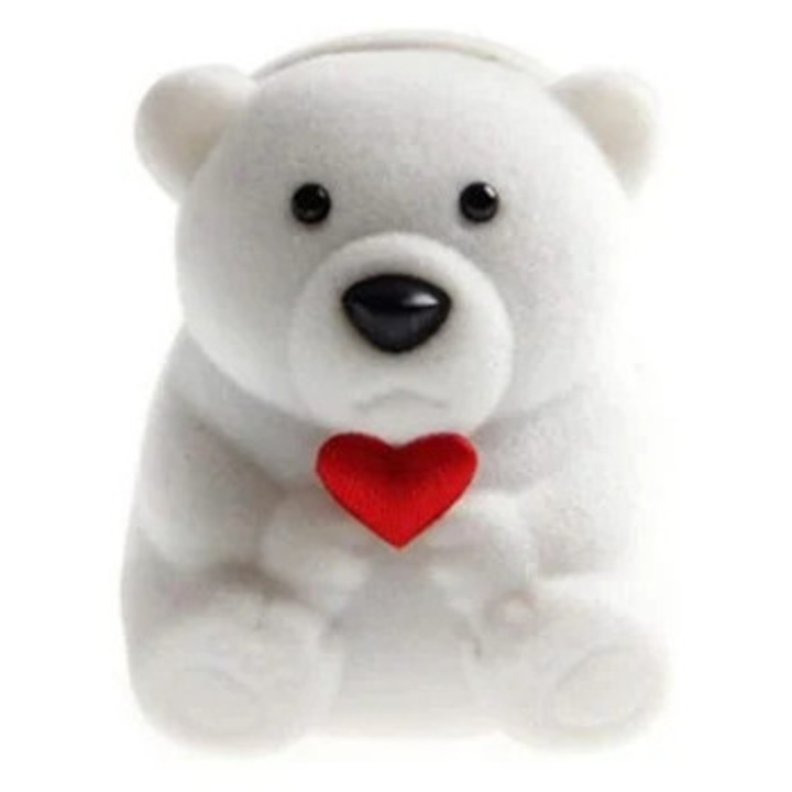 Cutie bijuterii in forma de urs, interior captusit, pentru inele, cadou ideal pentru logodna sau nunta