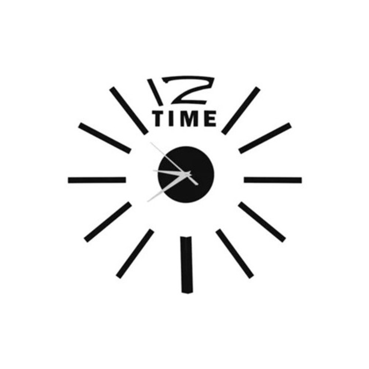 Nagy 3D dekorációs óra, barkács matrica, modern, fekete, otthonra, irodába és hálószobába