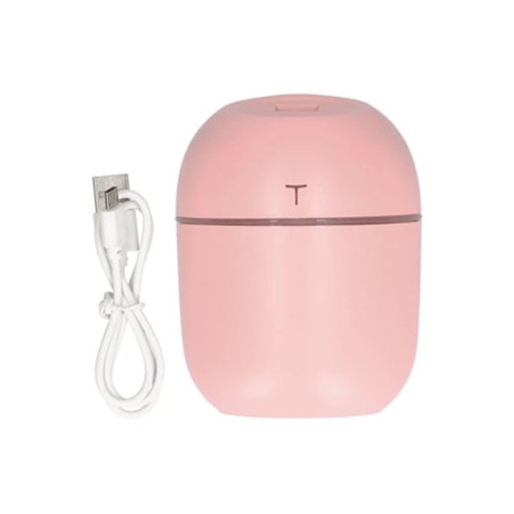 Difuzor ulei esential portabil USB 220ml cu LED pentru aromaterapie si purificare, roz