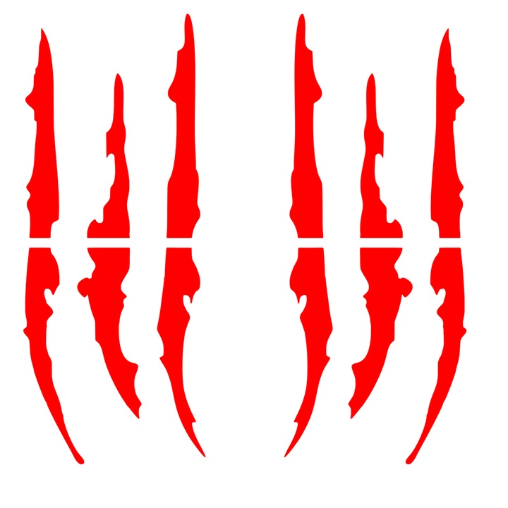 Set 2 stickere decorative tip zgarieturi de gheare, rezistente, stanga si dreapta, 35x14.2cm, rosu