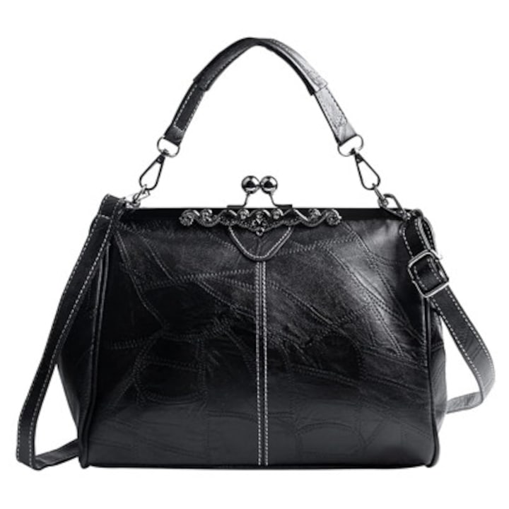 Állítható válltáska, retro design, többfunkciós, fekete, egy méret