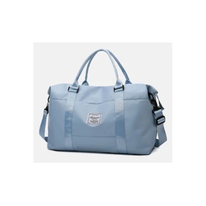 Sportos utazótáska, bővíthető kapacitás, vízálló anyag, kék