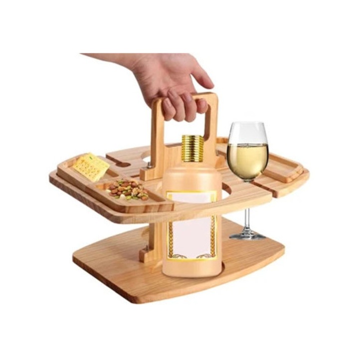 Masa portabila pentru vin, din lemn durabil, compacta, pentru picnicuri