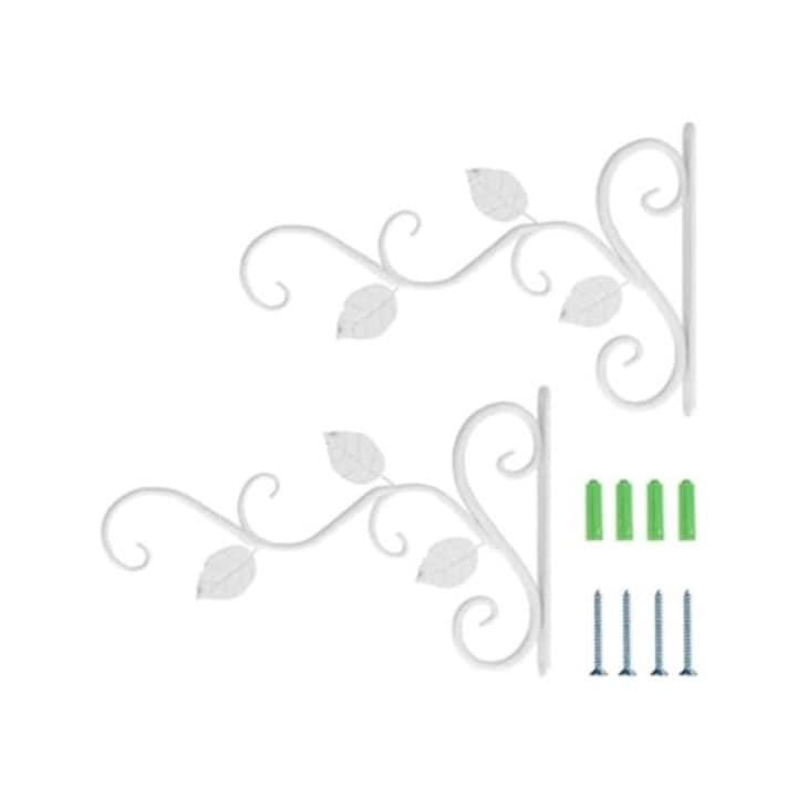 Set 2 suporturi de perete pentru plante, fier forjat alb, pentru ghivece sau lampi