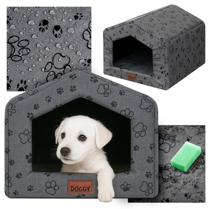 Cusca-pat pentru câine DOGGY Buda Smart, impermeabilă, cu perna inclusă, grafit, 55x59x45 cm