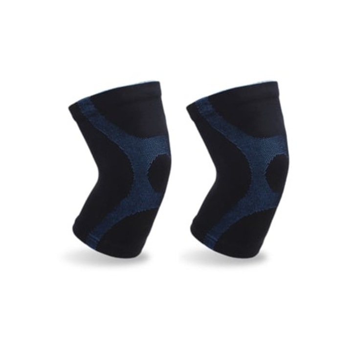 Set 2 Protectii Genunchi, Elastice, Respirabile, Negru/Albastru, pentru Sportivi