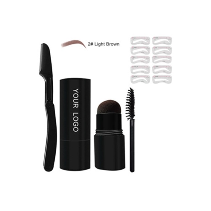 Kit stampila si sabloane pentru sprancene cu pudra de umbrire rezistenta la apa, pentru definire perfecta