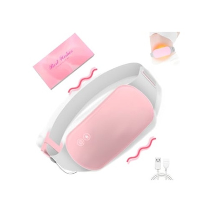 Perna incalzitoare menstruala wireless, cu banda ajustabila, 6 moduri de masaj, 3 niveluri de incalzire, portabila