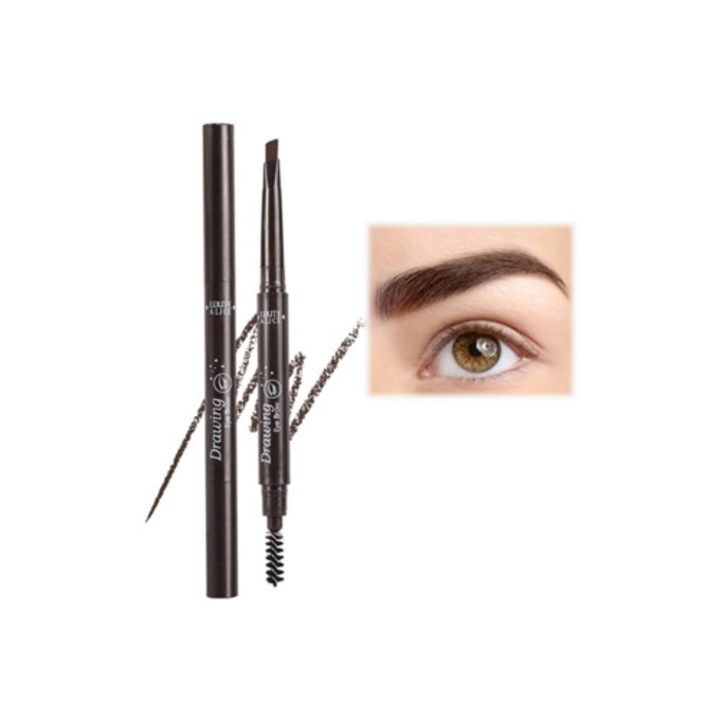 Creion de sprancene waterproof cu capete duble, forma triangulara, set pentru definire si contur